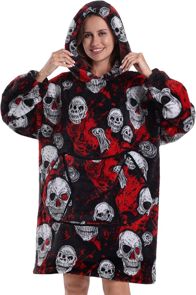 Deserthome Wearable Blanket Hoodie for Adult Women Skull - skull hoodie