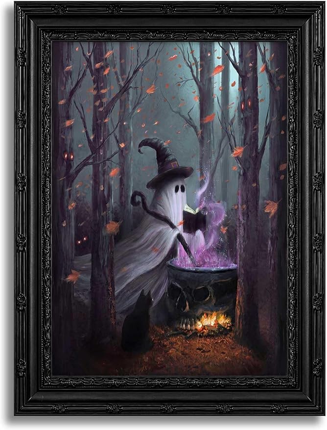 Vintage Black Framed,Halloween Ghost Canvas Wall Art 9x11in - skull wall art