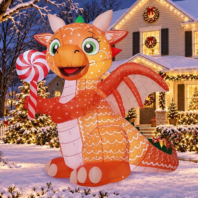 COMIN 7.5FT Christmas Inflatable Lollipops Dinosaurs Yard LEDs Decor - skull inflatable