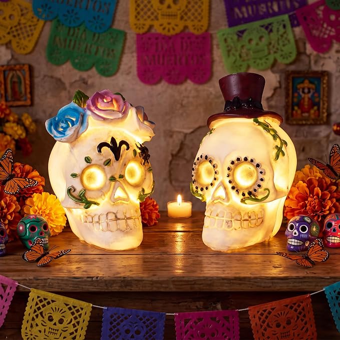 Novabright Pcs Día De Los Muertos Sugar Skull, Day of The Dead Figurine, 2 - sugar skull ornament