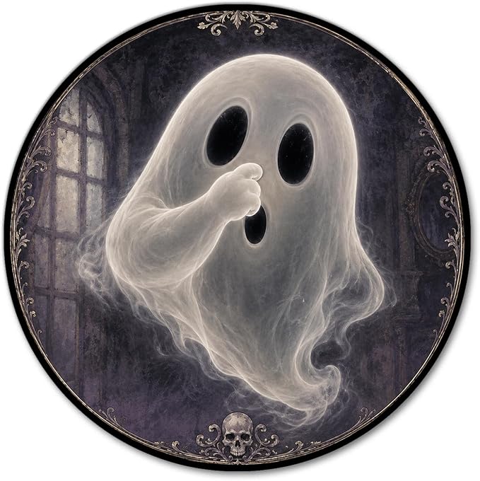 Halloween Toilet Decorations - Ghost pinching nose - Round Funny Wall Sign, Vintage Halloween Restroom Art for Toilet, Bathroom, and Restroom - A08 - skull toilet mat