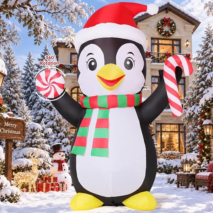 7FT Christmas Inflatable Penguin with Rotating Peppermint Yard Decor - skull inflatable
