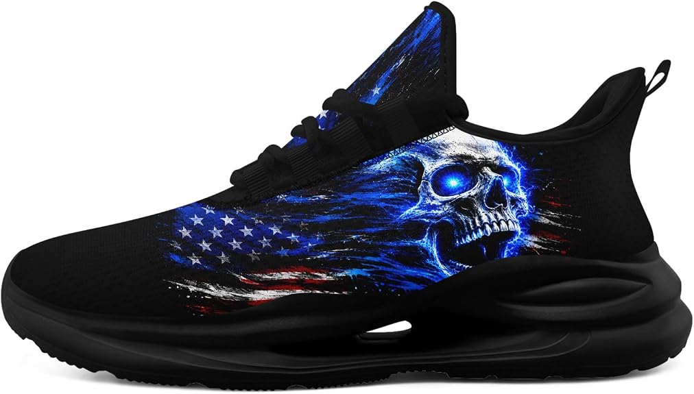 American Flag Skull Sneakers for Men Women, Patriotic Graphic Casual Shoes - sugar skull boots