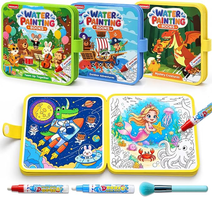 FADAWU Water Coloring Books for Kids, 3 Pack Reusable Water Painting Books - skull painting