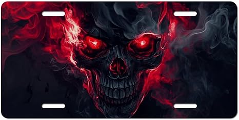 Red Eyes Dark Skull Aluminum License Plate – 12×6 Inch