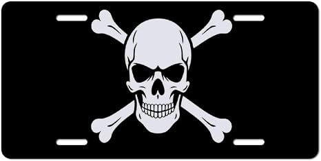 Classic Jolly Roger Pirate Skull Aluminum License Plate - 12x6 Inch - skull plate