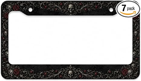 Rose Skull Aluminum License Plate Frame - skull plate