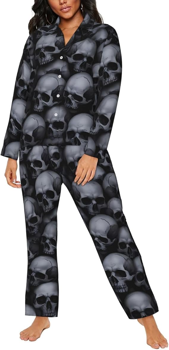Gothic Skull Print Womens Pajama Set - skull pajamas