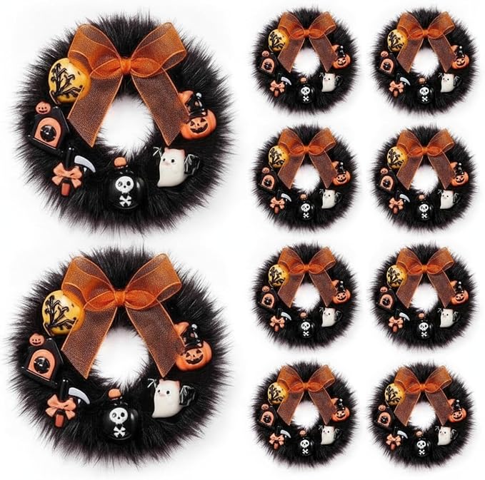 ROCEEI 10 Pcs Mini Halloween Wreaths for Dollhouses - skull wreath