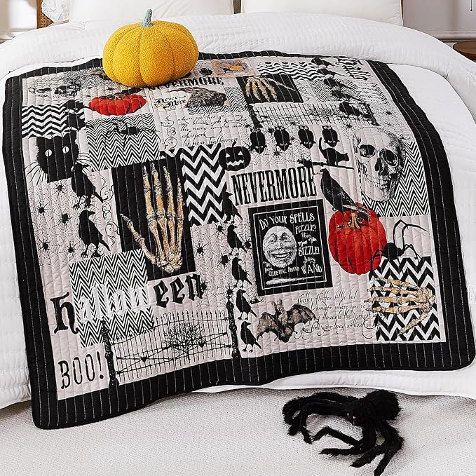 Cmfshape Halloween Throw Blanket,Halloween Pumpkin Spider Skull Themed Decoration Blanket for Couch,Bed,Sofa Holiday Party Gifts(50"x60") - skull blanket