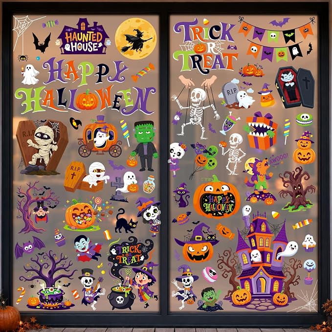 Halloween Window Clings, Halloween Stickers for Halloween Decorations Indoor, Halloween Window Decorations for Treat or Trick Party Decor, Halloween Decorations Outdoor Accessories - skull sticker