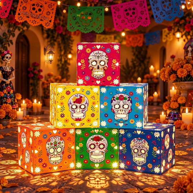 6 Pack Large Dia de los Muertos Decorations with Lights