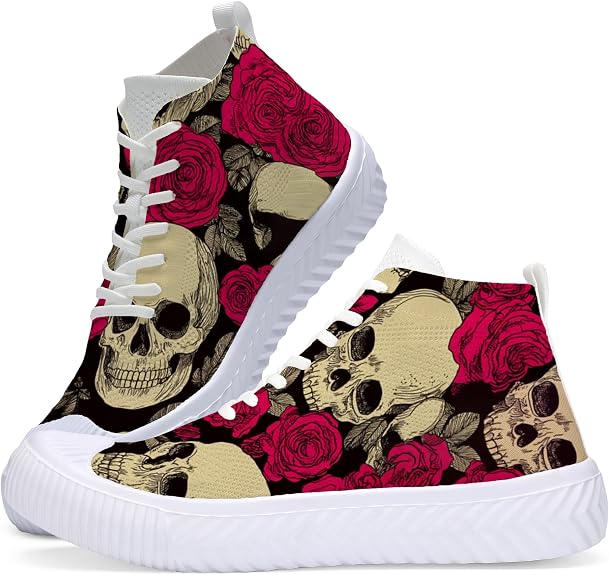 Women's Fashion Casual Sneakers Beige Moon Star High Top Soft Knit Upper Lightweight Breathable Walking Shoes - sugar skull boots