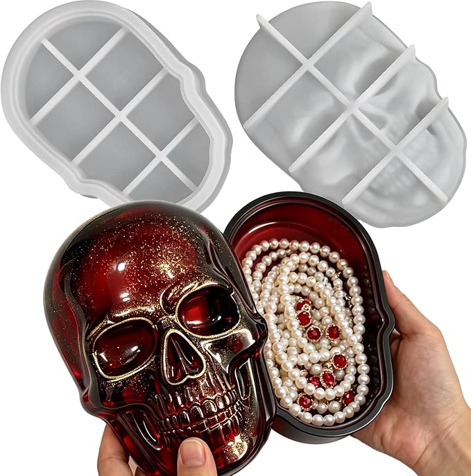 Halloween Silicone Mold for Skull Box, Resin Mold Silicone with Lid - skull ashtray