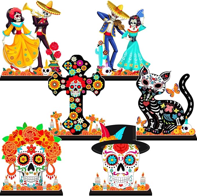 6Pcs Day of the Dead Decor Table Centerpiece Dia De Los Muertos Decor - skull figurine