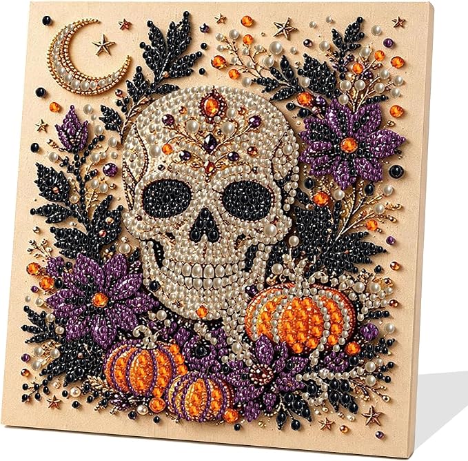 Halloween Skull Pearl Diamond Art Kits for Adults with Frame 10x10in