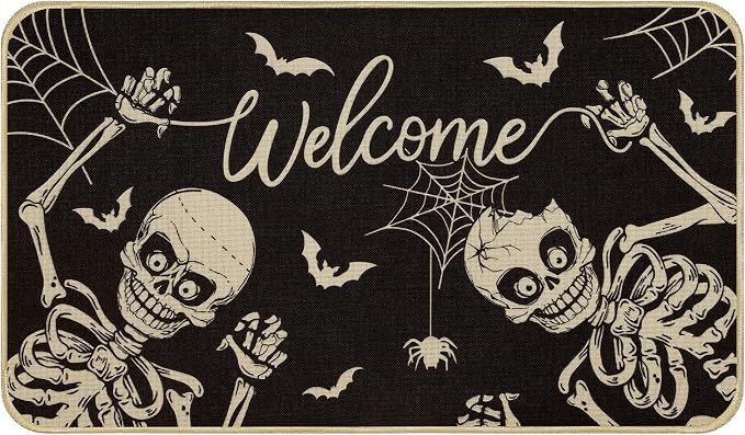 Halloween Skeleton Welcome Door Mat with Rubber Backing for Decor