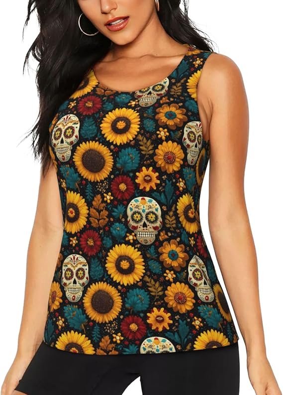 Women's Workout Tank Top-Sugar Skull - skull tank tops