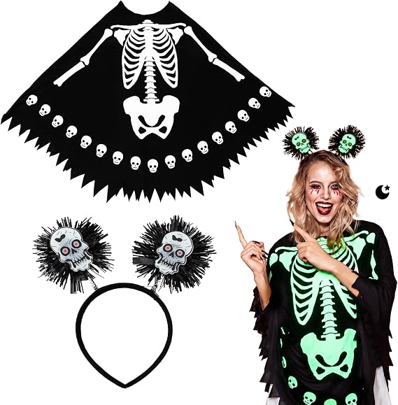 Newcotte 2 Pcs Halloween Skeleton Costume Women Glow in the Dark Accessory - sugar skull costume