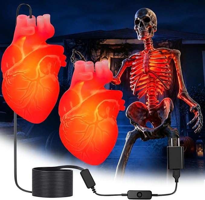 2 Pack Halloween Skeleton Lighting Kit, Realistic Beating Heart Light - skeleton