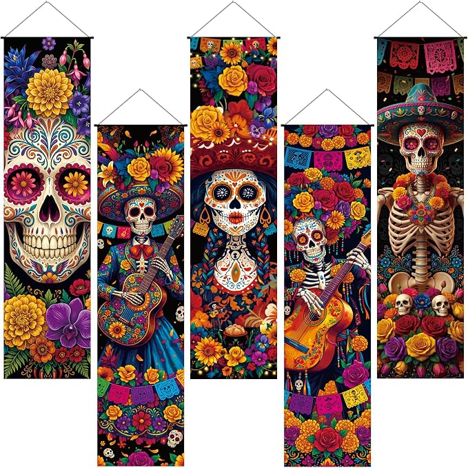 5 Pcs Dia De Los Muertos Banner Day of The Dead Halloween Decor