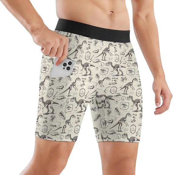Mens Compression Shorts with Pocket Workout for Biker Running - skull swimsuit
