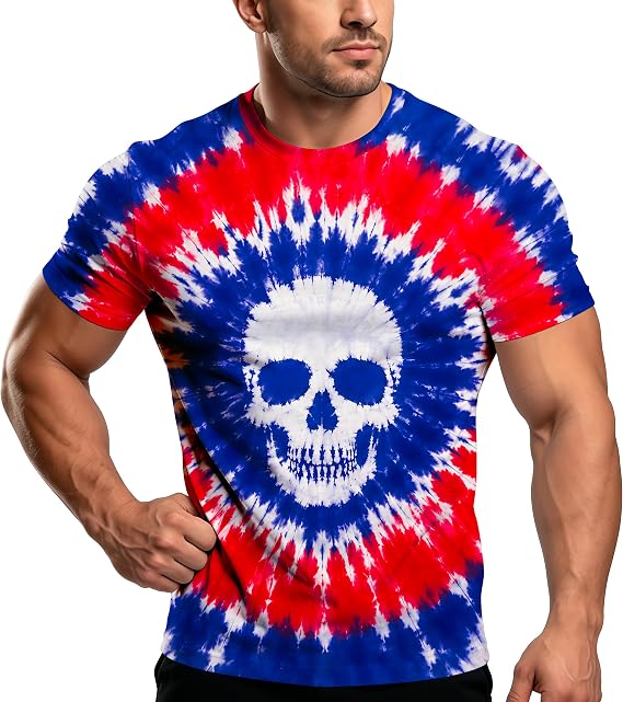 Men's Tie Dye T Shirt Hipster Short Sleeve Tie-Dye Shirts for Men - skull tshirt