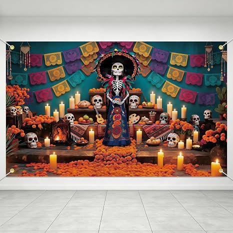 Day of the Dead Backdrop Dia De Los Muertos Ofrenda Altar - skull carpet