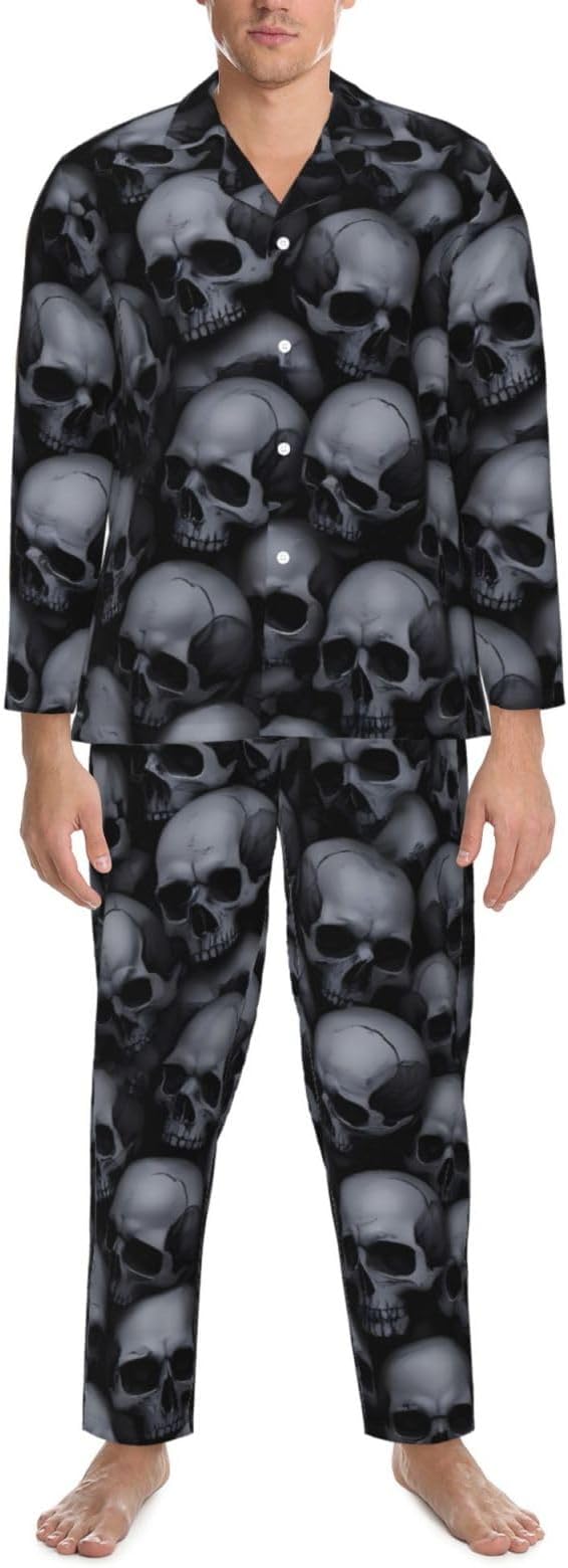 Gothic Skull Print Mens Pajama Set - skull pajamas