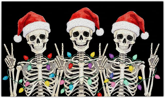 Halloween Skeleton Gothic Christmas Welcome Mats, 17x30 Inch - skull door mat