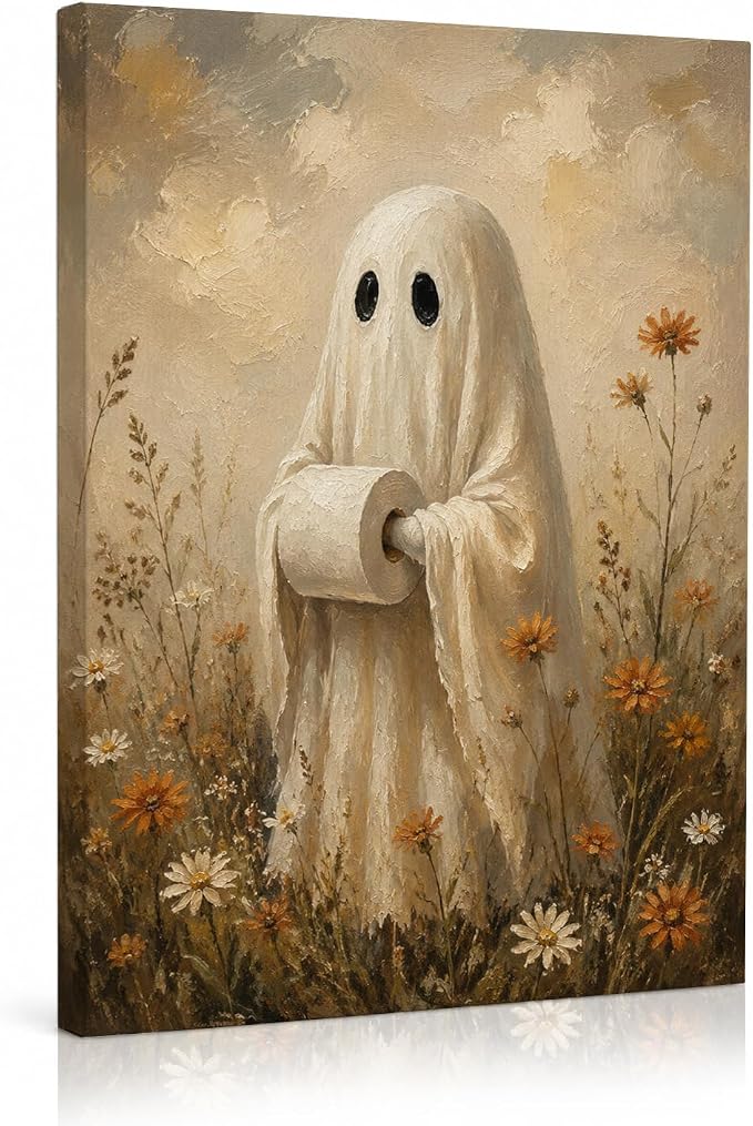 Nguqr Cute Vintage Ghost Floral Halloween Bathroom Wall Art Decor - skull toilet paper