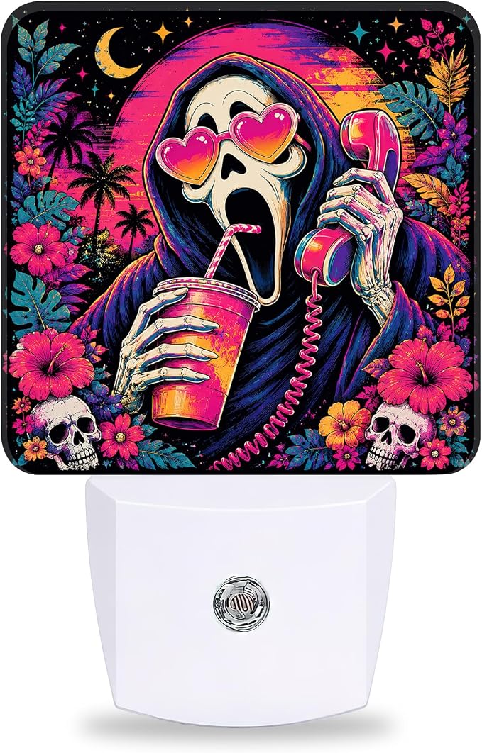 Music Skull Night Light,Dusk to Dawn Sensor Plug-in Nightlights for Home - skull lamp