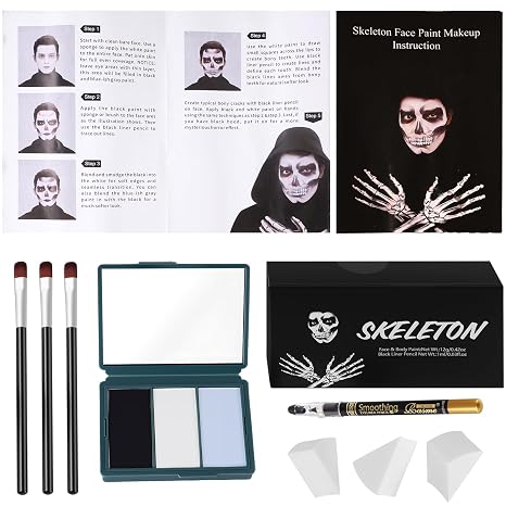 Halloween Skeleton Makeup, Complete Skull Makeup Kit - sugar skull makeup