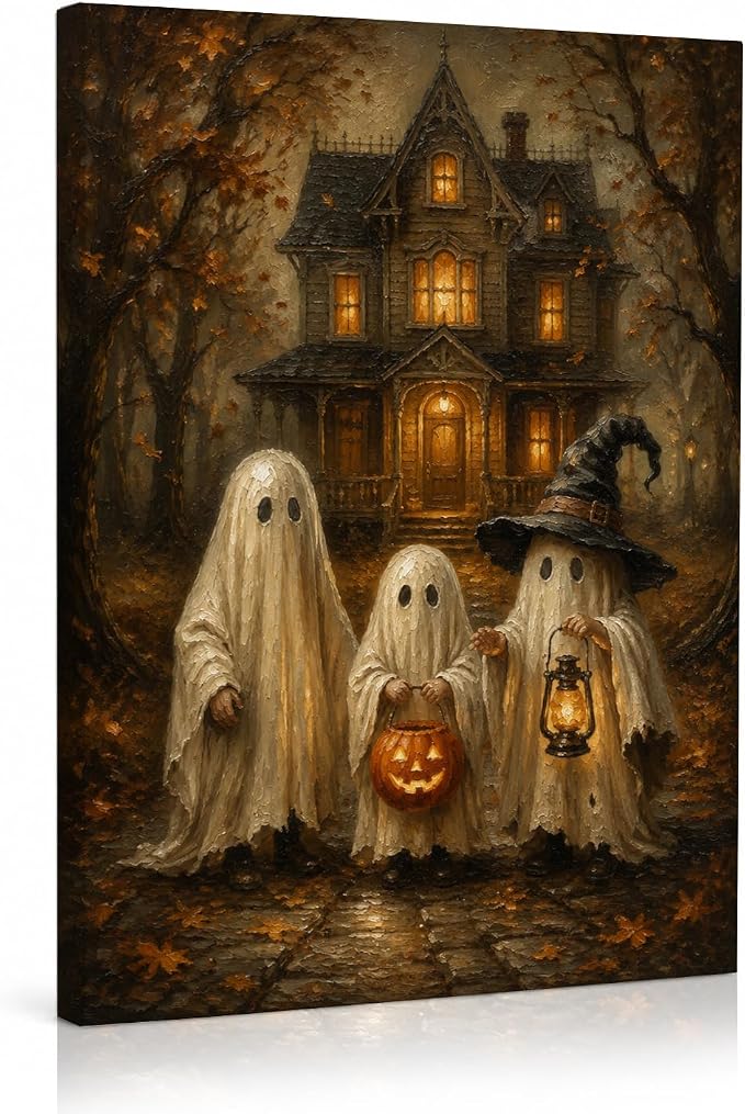 Nguqr Vintage Haunted House Ghost Halloween Wall Art Decor - skull wall art