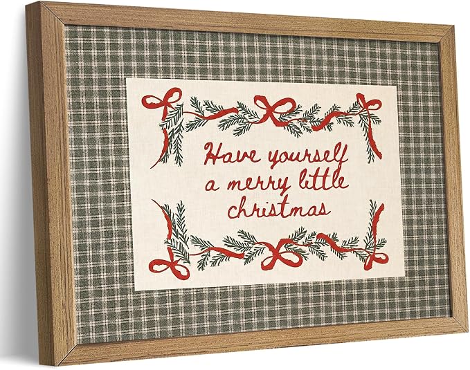 Merry Little Christmas Wall Art, Plaid Holiday Framed Print 8x10 Inch - skull wall art