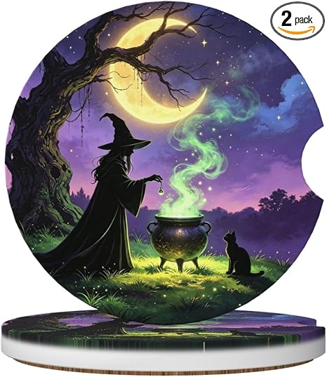 Halloween Witch Moon Car Coasters for Cup Holder Drink Coaster 2.56" - skull coaster