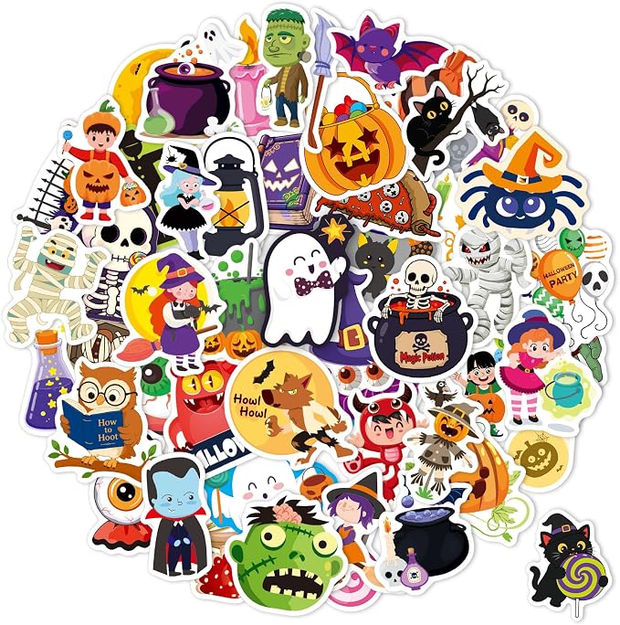 100 PCS Halloween Stickers,Halloween Party Favors,Waterproof Vinyl Stickers - skull sticker