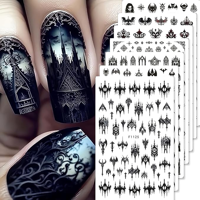 Halloween Nail Stickers Black Gothic Nail Stickers for Nail Art, 7 SheetsSelf-Adhesive Gothic Nail Stickers for Nail Art, Black Nail Art Stickers for Women and Girls Manicure DIY Decoration - skull sticker