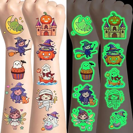 Halloween Tattoos for Kids Glow in the Dark 240 Bulk Stickers Party Favors - skull sticker