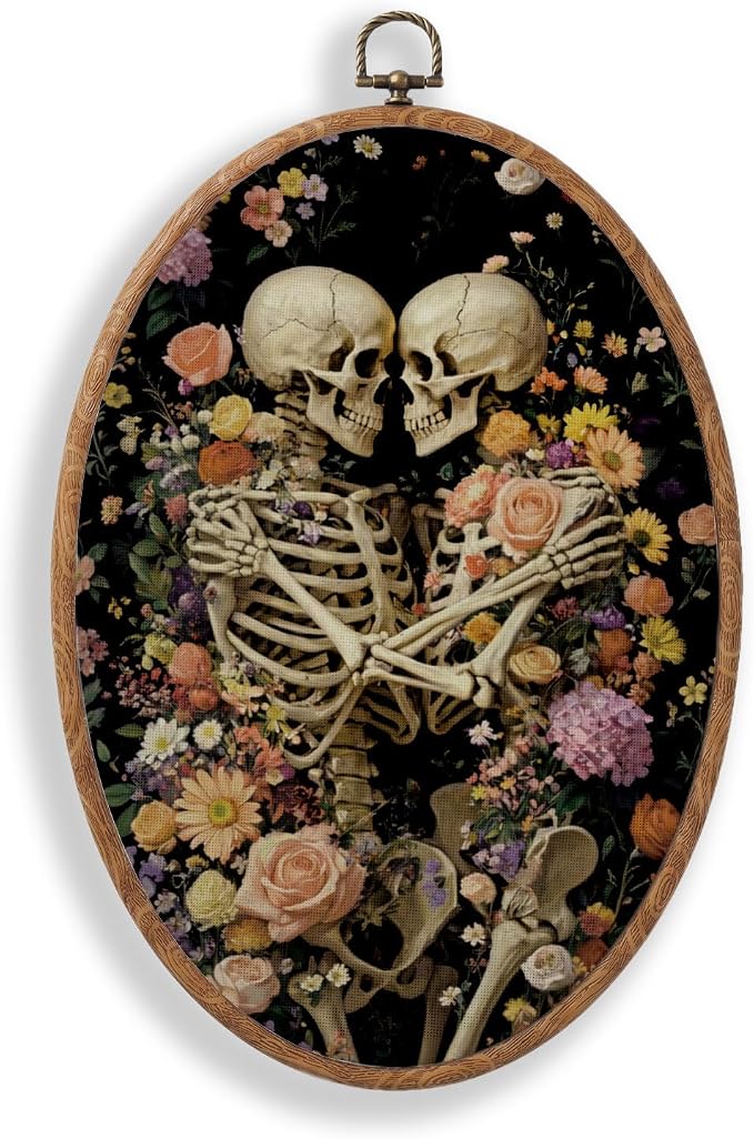 LRTOFUTEY Gothic Skeleton Floral Oval Wall Art Decor 8.5×11.5 Inch