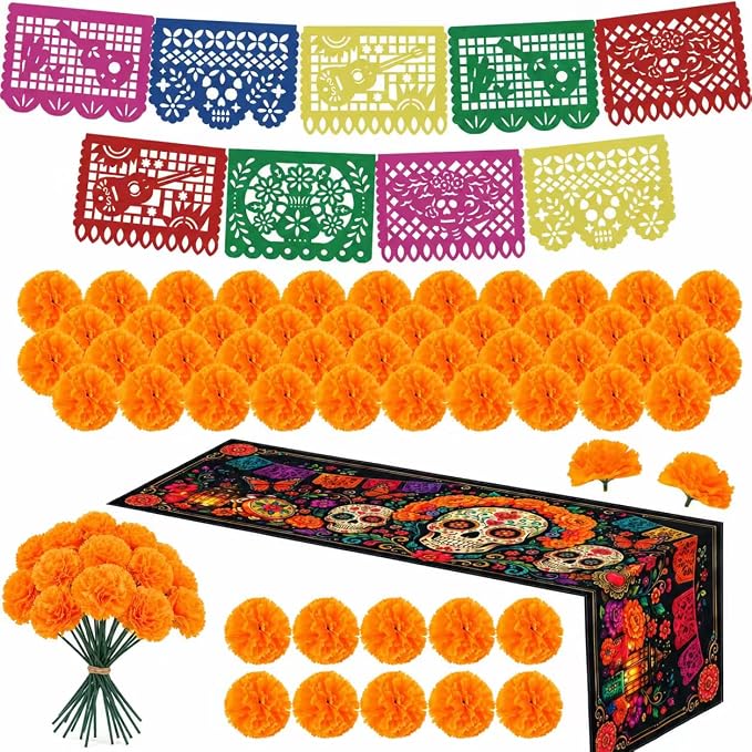 57Pcs Day of the Dead Decorations for Altar,Ofrenda Decoration Set Decor - skull figurine