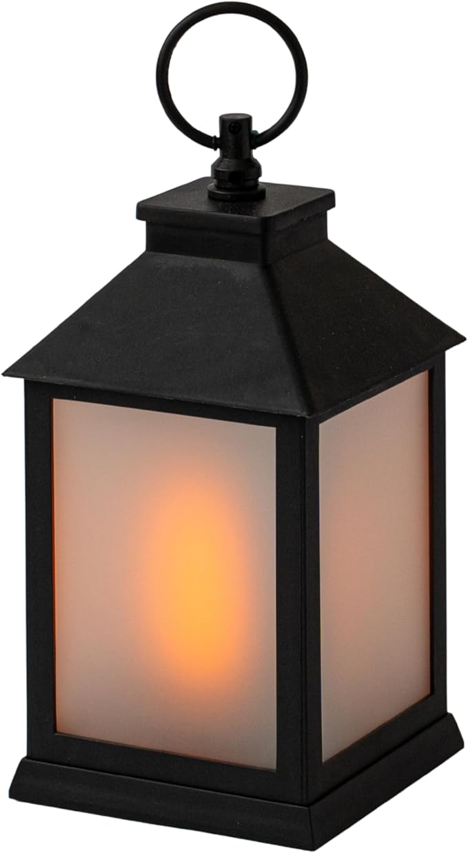 LED Lantern Light – 8.3", Vintage Black, Flame Effect, Waterproof - skull lamp