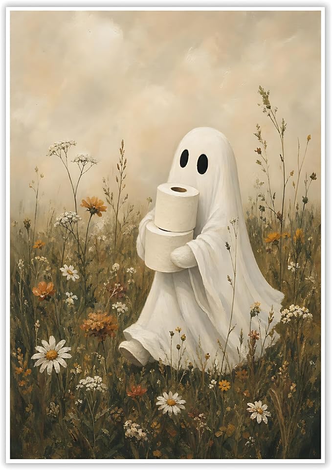 VELQAVI Ghost Toilet Paper Bathroom Poster, 8x12Inch Unframed