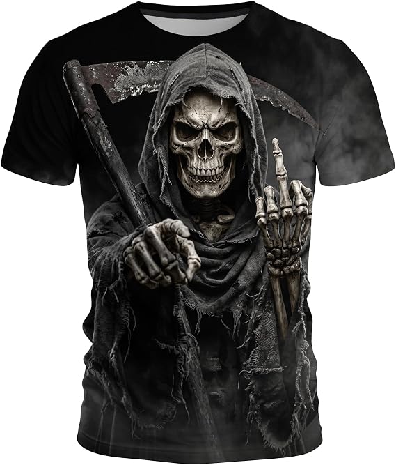 Men’s 3D Skull Graphic T-Shirt, Cool Dark Fantasy Art Streetwear - skull tshirt
