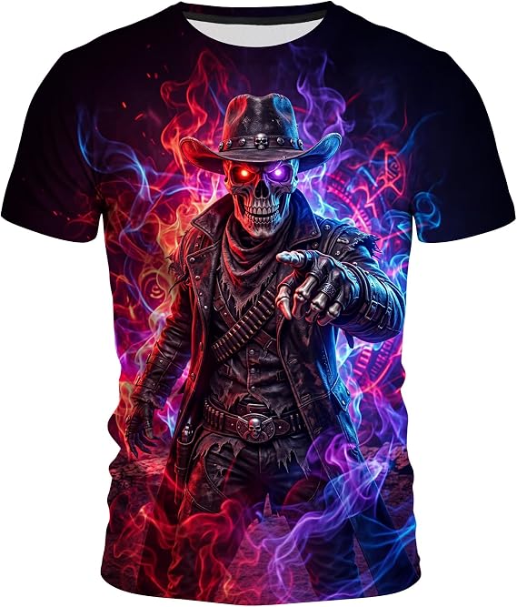 Men’s 3D Skull Graphic T-Shirt, Cool Dark Fantasy Art Streetwear - skull jacket