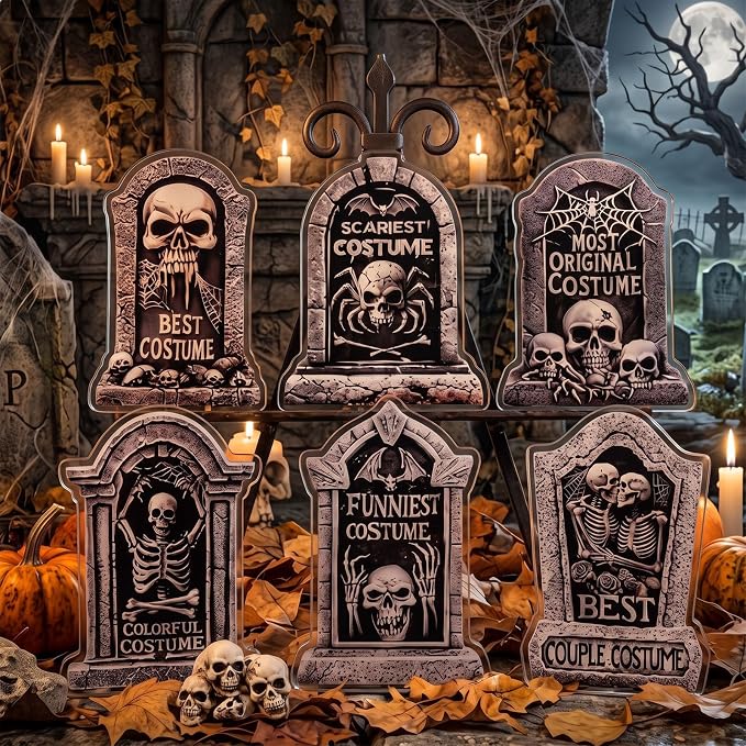 Liliaafar 6 Pcs Halloween Costume Trophies Acrylic Tombstone Skull Awards - sugar skull costume