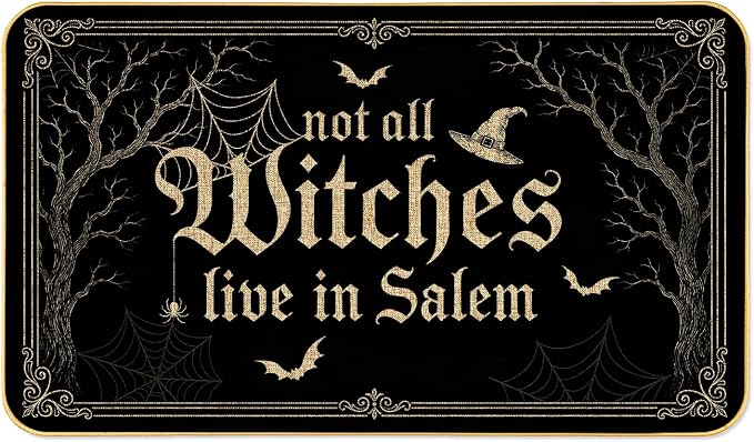 Halloween Front Door Mat Not All Witches Live in Salem Welcome Doormat 17''x29'' Non Slip Entryway Mats Funny Sarcastic Outdoor Rugs Farm Decor Rubber Based Doormats for Porch Patio Entrance - skull door mat