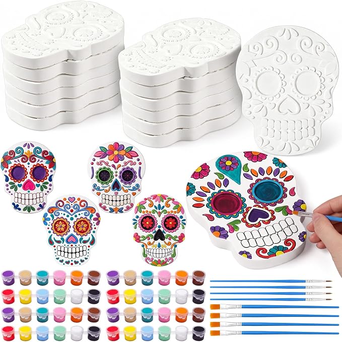 Vertintong 20 Pack Sugar Skull to Paint 4'' Day of the Dead Craft Kit - skull figurine