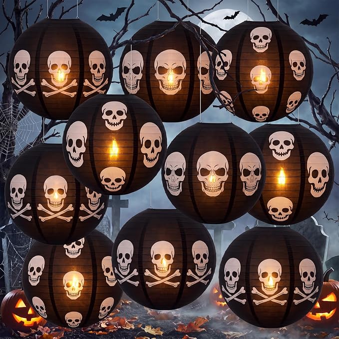 Fumete 24 Pcs Halloween Paper Lanterns Bulk Halloween Hanging Decor, 8 Inch
