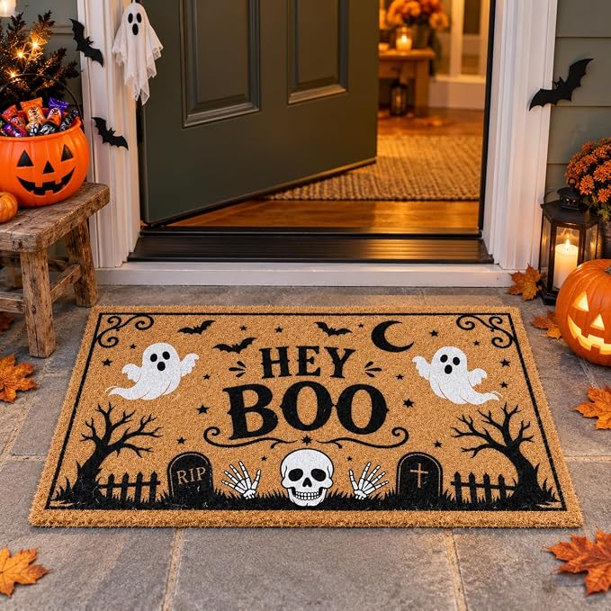 Halloween Doormat 17 x 29.5 Inch, Non Slip Welcome Mat for Front Door - skull floor mat